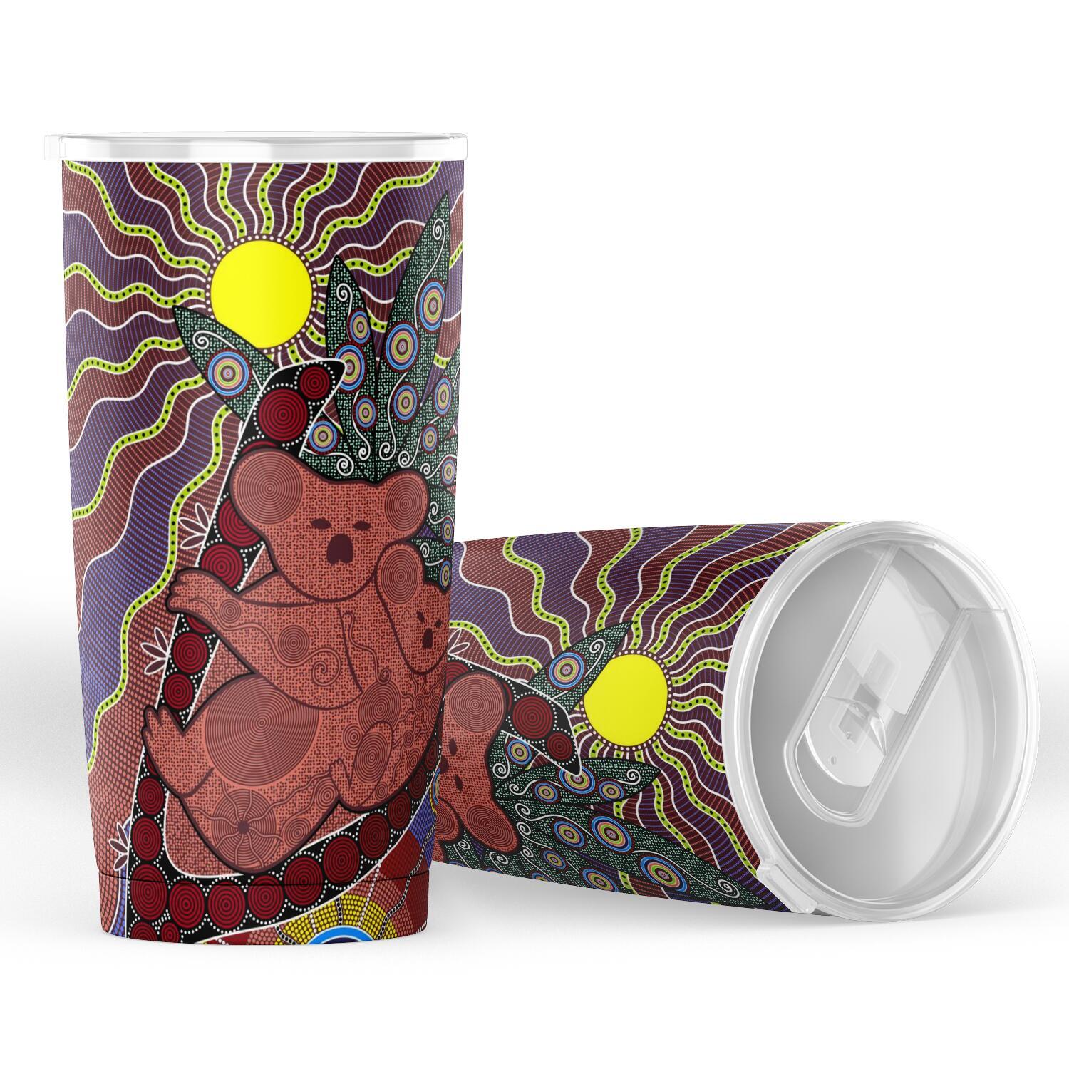 aboriginal-insulated-tumbler-koala-family-sun-dot-painting