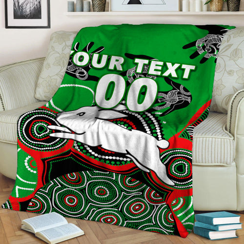 (Custom Personalised) Rabbitohs Rugby Aboriginal Art Blanket - LT12