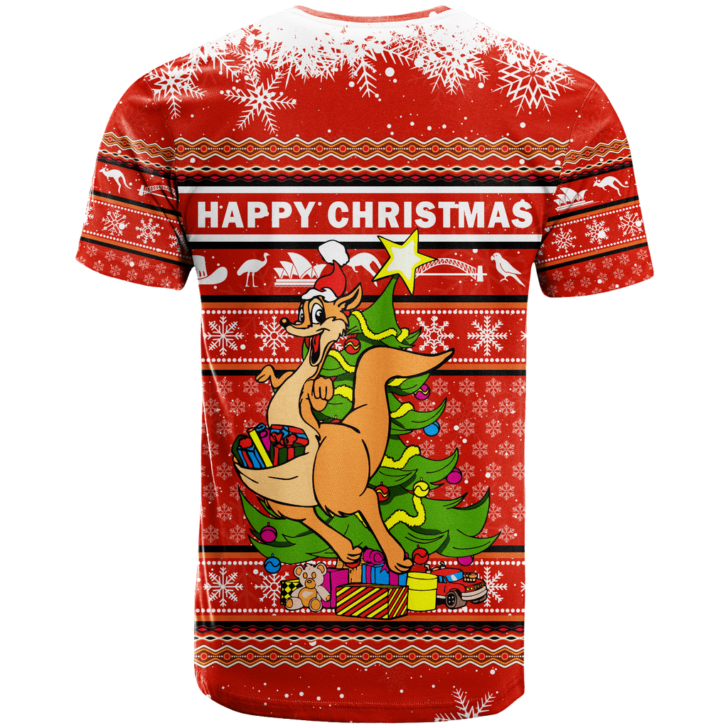 Australia Christmas Kangaroo Aboriginal Pattern T Shirt - LT2
