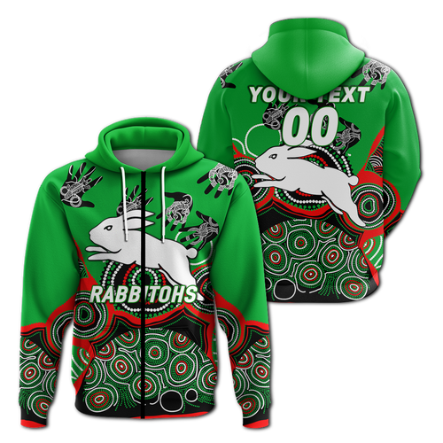 (Custom Personalised) Rabbitohs Rugby Aboriginal Art Hoodie - LT12