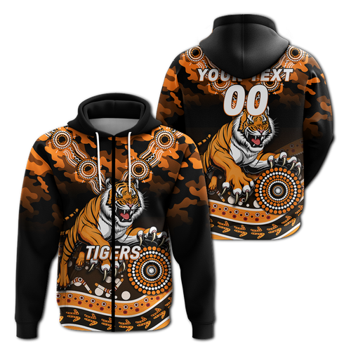 (Custom Personalised) Tigers Rugby ANZAC Day Camouflage Indigenous Art Hoodie - LT12