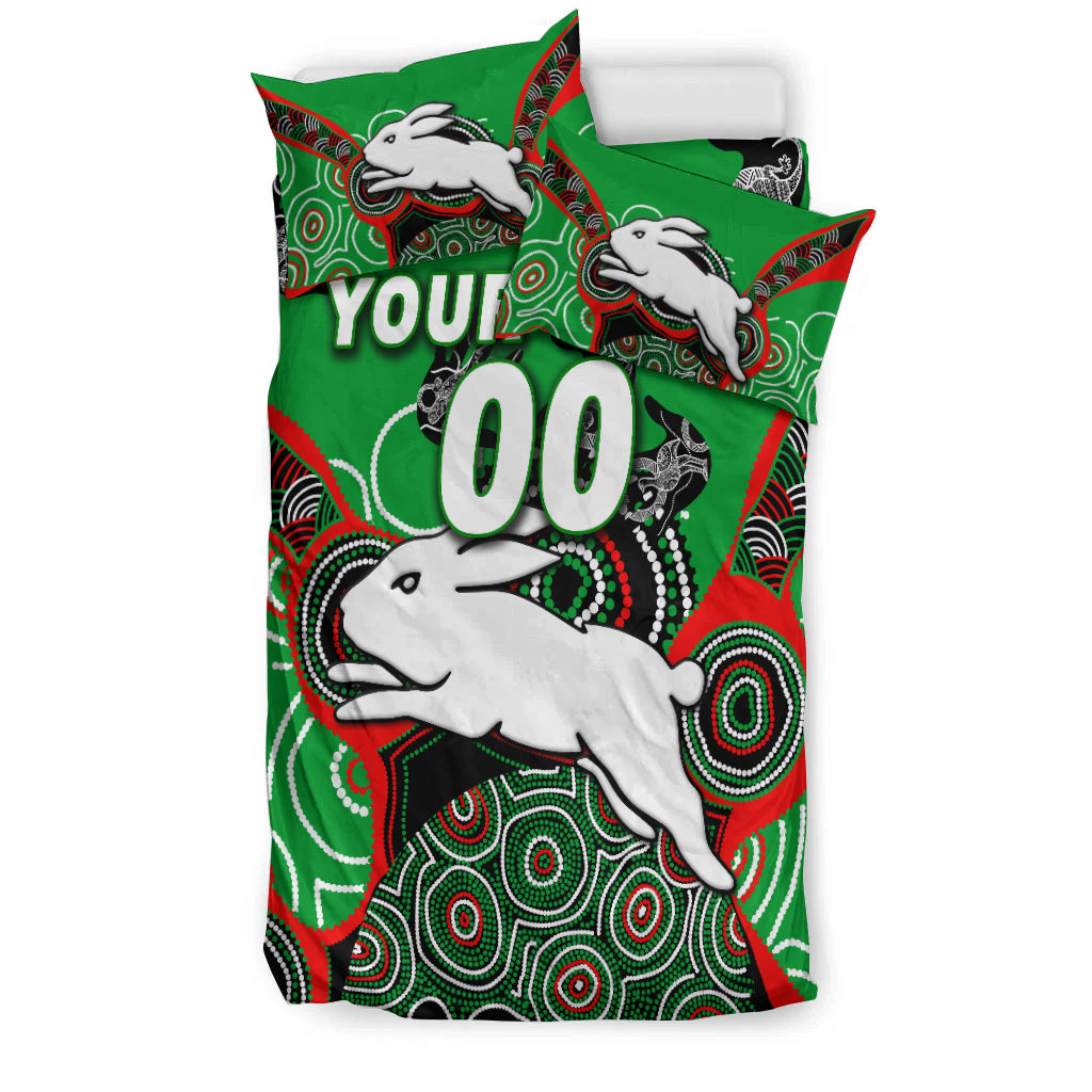 (Custom Personalised) Rabbitohs Rugby Aboriginal Art Bedding Set - LT12