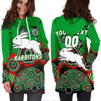 (Custom Personalised) Rabbitohs Rugby Aboriginal Art Hoodie Dress - LT12