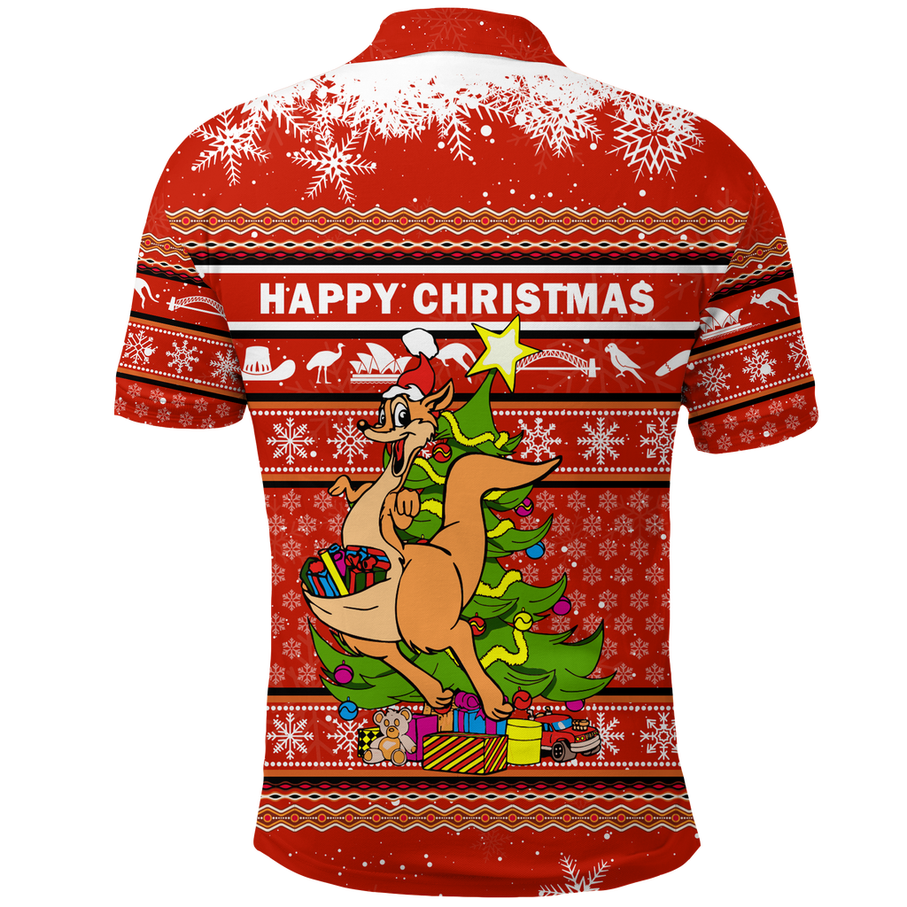 Australia Christmas Kangaroo Aboriginal Pattern Polo Shirt - LT2