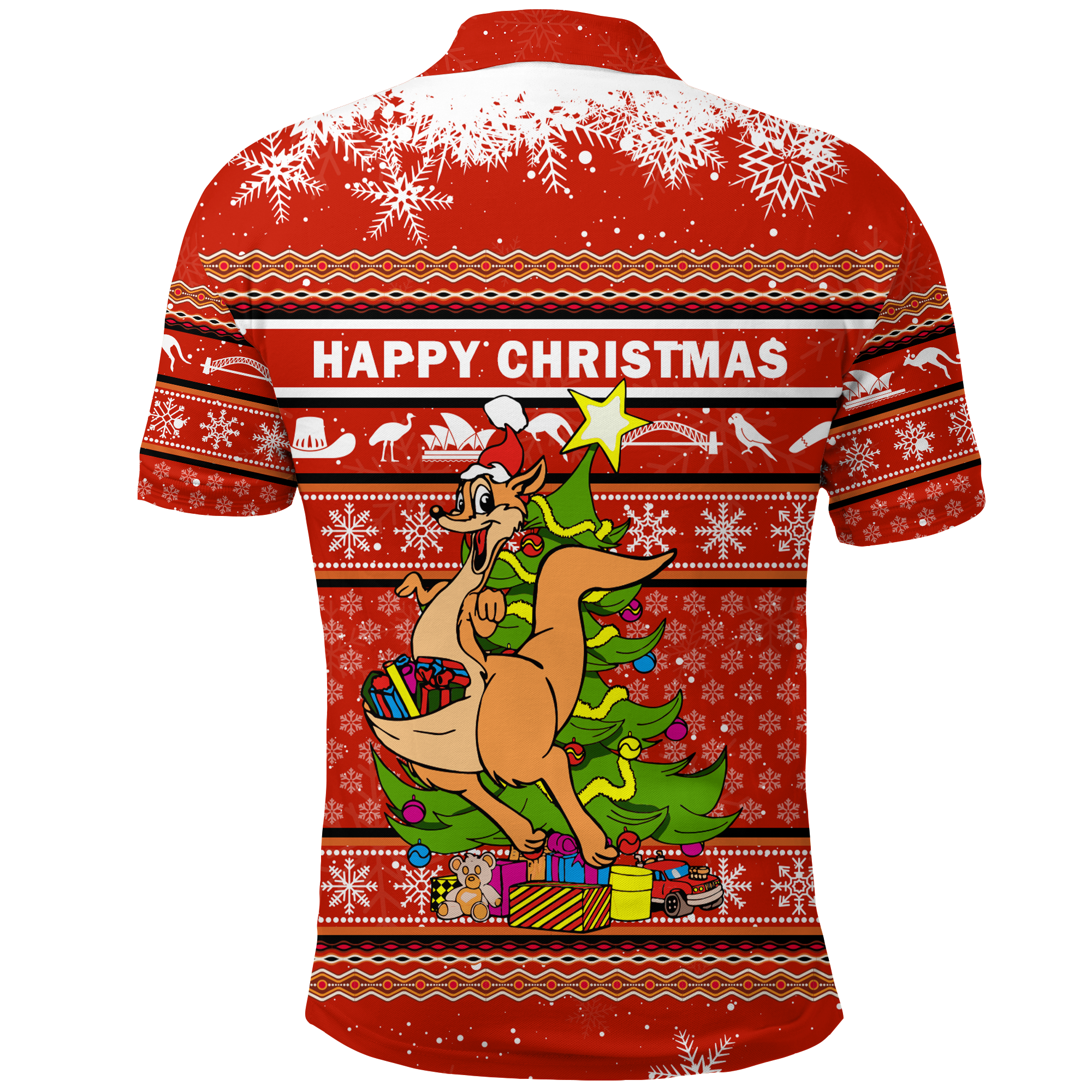 Australia Christmas Kangaroo Aboriginal Pattern Polo Shirt - LT2