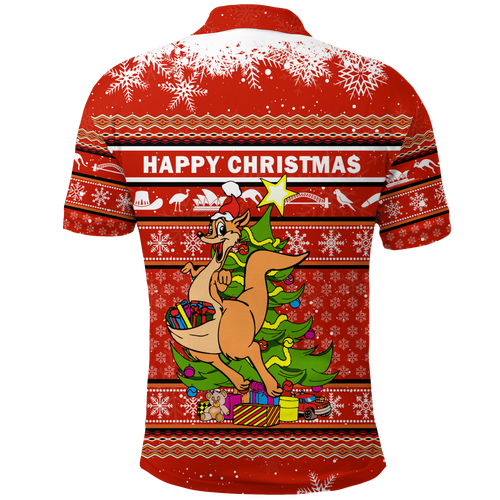 Australia Christmas Kangaroo Aboriginal Pattern Polo Shirt - LT2