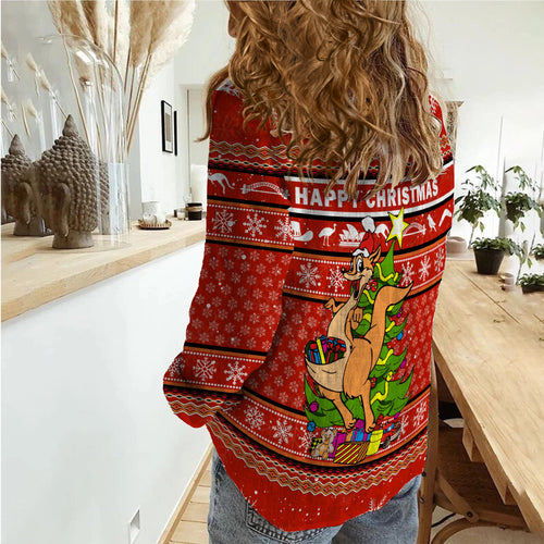 Australia Christmas Kangaroo Aboriginal Pattern Women Casual Shirt - LT2
