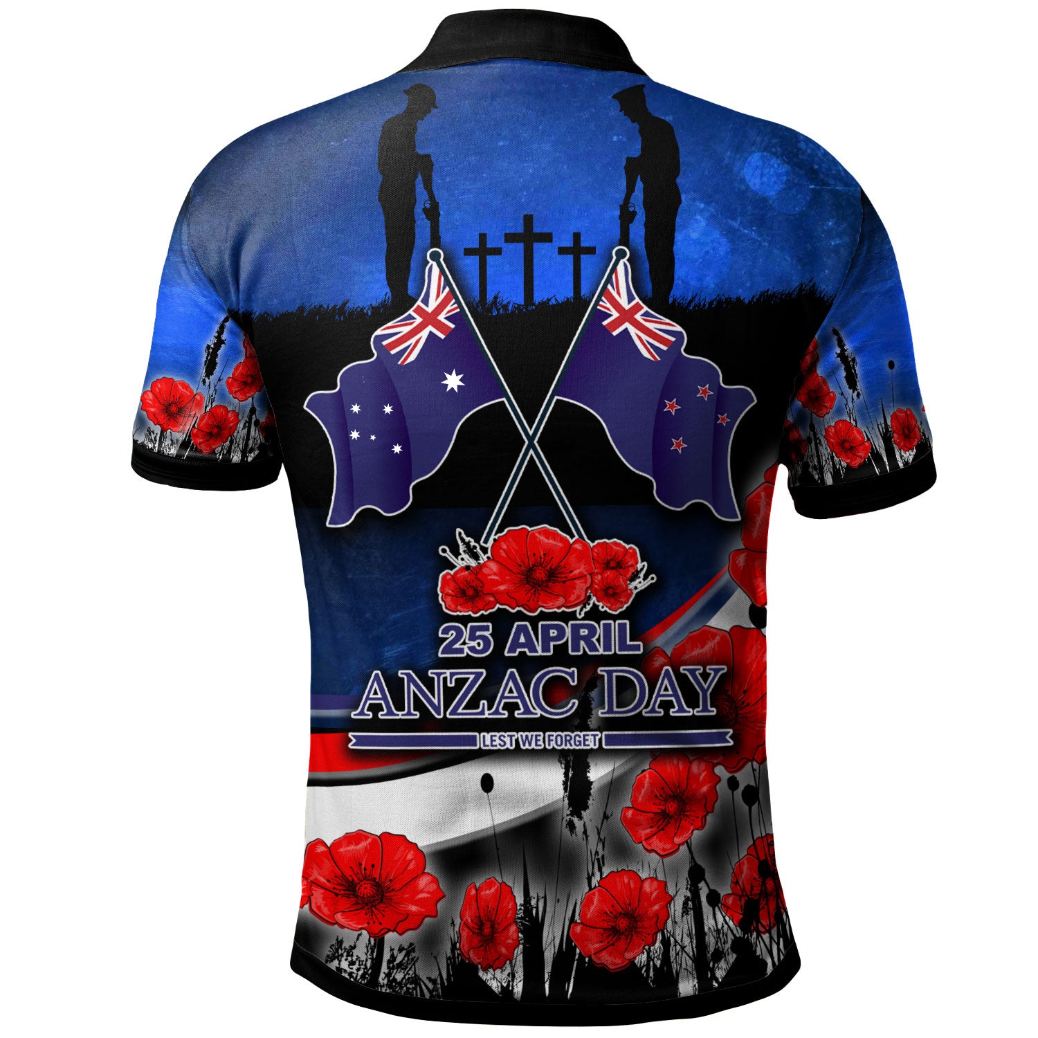 Anzac Day NZ Australia Polo Shirt - Poppies Flowers