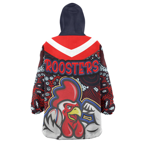 roosters-rugby-snug-hoodie-custom-roosters-rugby-ball-with-aboriginal-contemporary-dot-painting-pattern-oodie-blanket