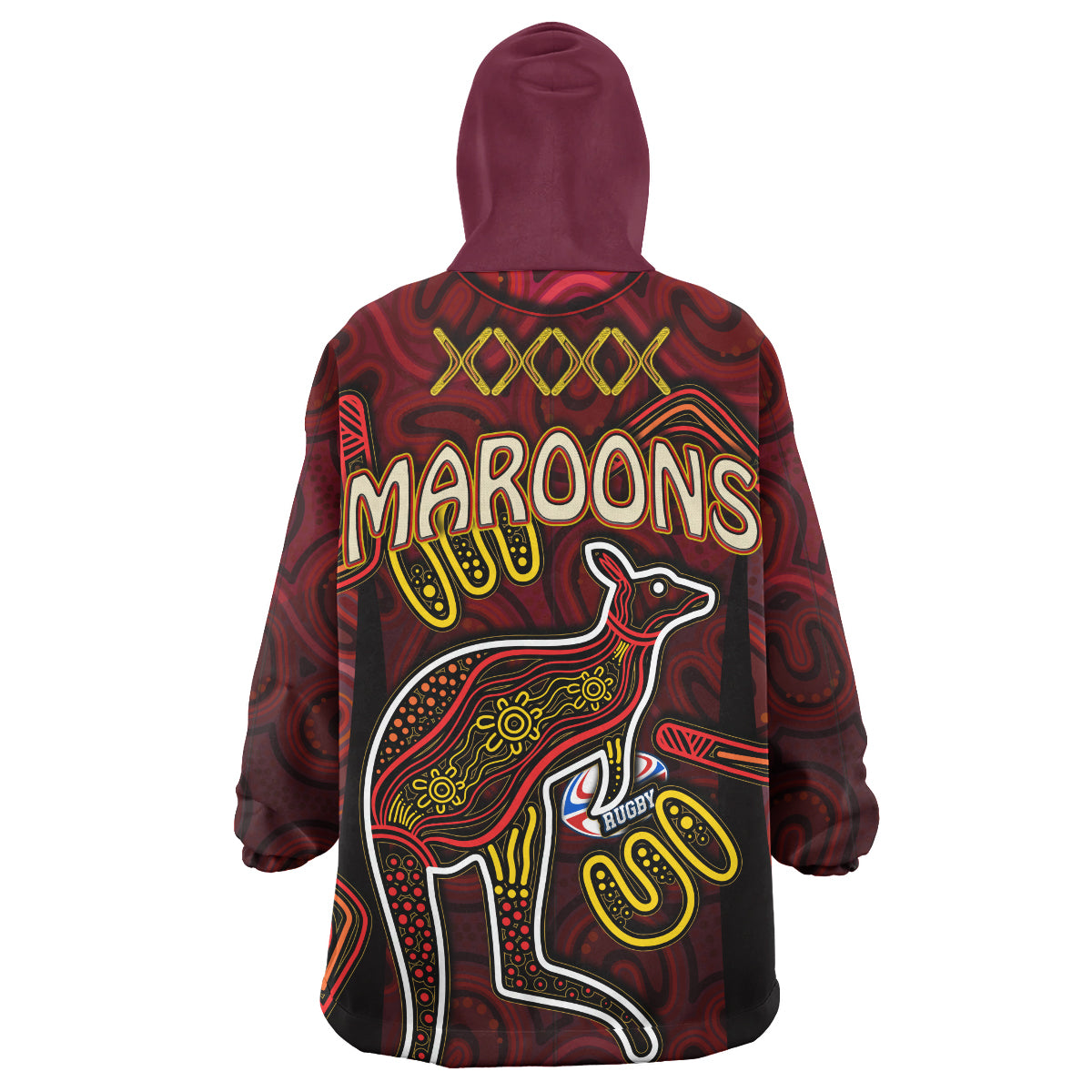 maroons-rugby-snug-hoodie-custom-qld-maroons-kangaroo-with-aboriginal-culture-oodie-blanket