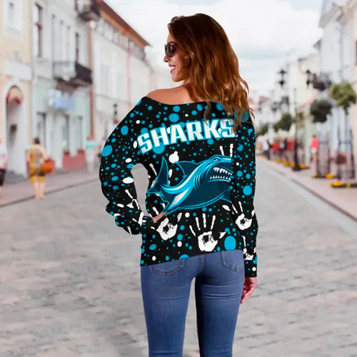 Sharks Indigenous Women's Off Shoulder Sweater Minimalism Version - Vibe Hoodie