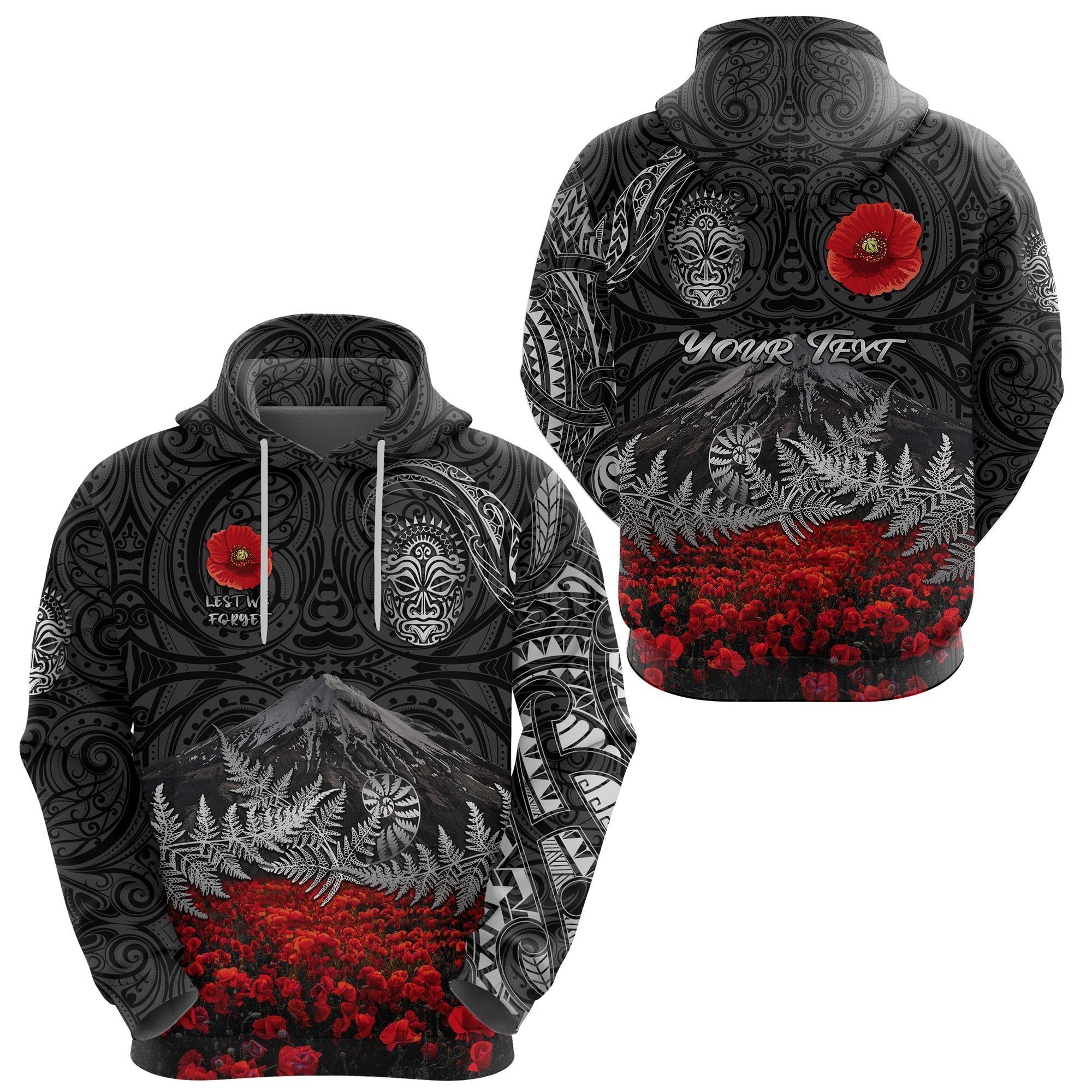custom-personalised-warriors-rugby-hoodie-new-zealand-mount-taranaki-with-poppy-flowers-anzac-vibes-black-1