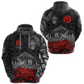 Warriors Rugby Hoodie New Zealand Mount Taranaki With Poppy Flowers Anzac Vibes Black