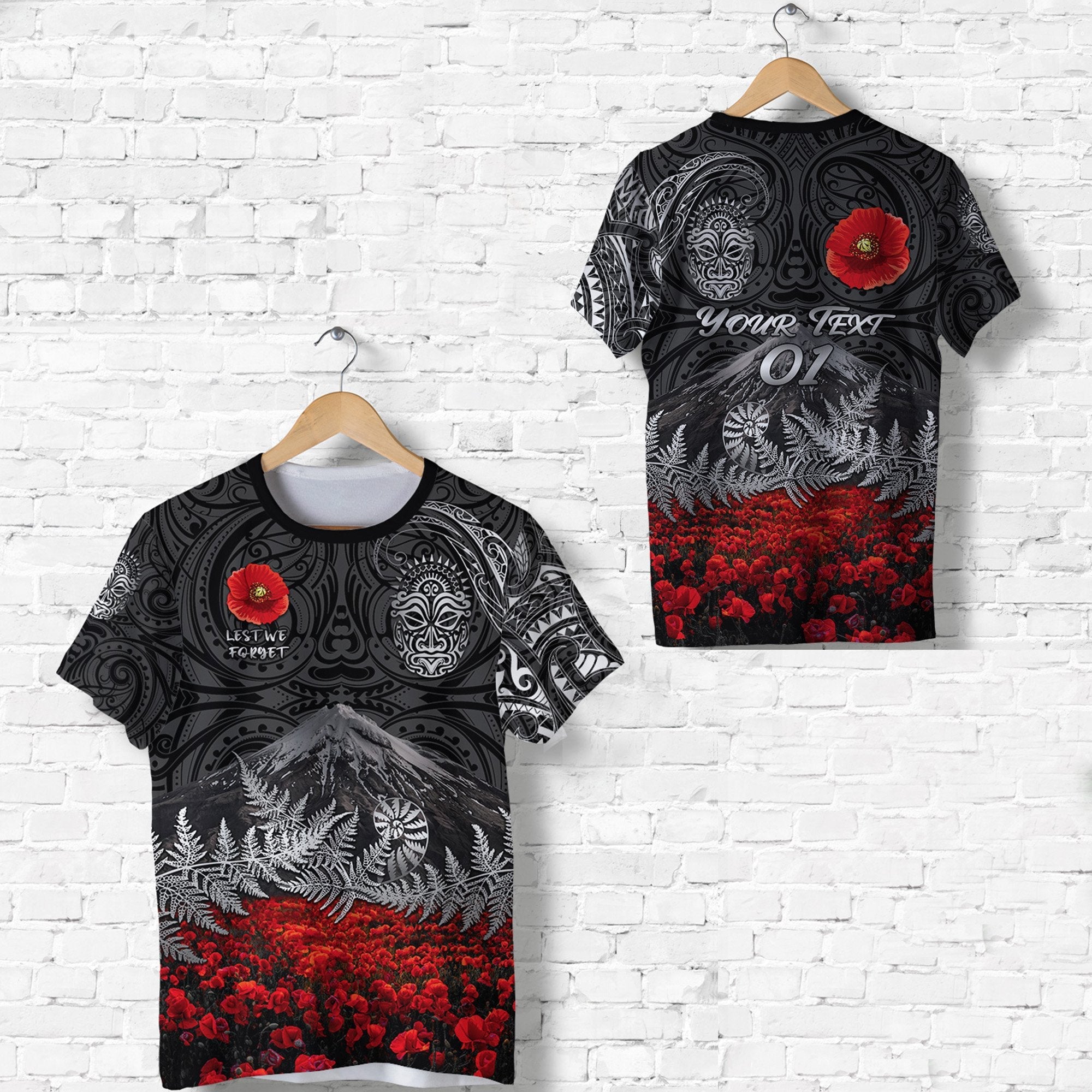 custom-personalised-warriors-rugby-t-shirt-new-zealand-mount-taranaki-with-poppy-flowers-anzac-vibes-black-custom-text-and-number-3