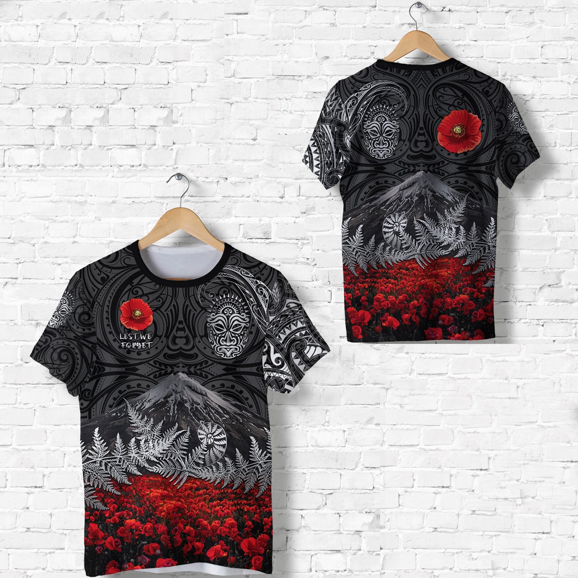 warriors-rugby-t-shirt-new-zealand-mount-taranaki-with-poppy-flowers-anzac-vibes-black-1