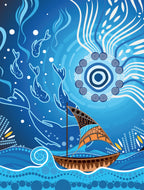 premium-blanket-aboriginal-view-sea-with-fish-and-boat