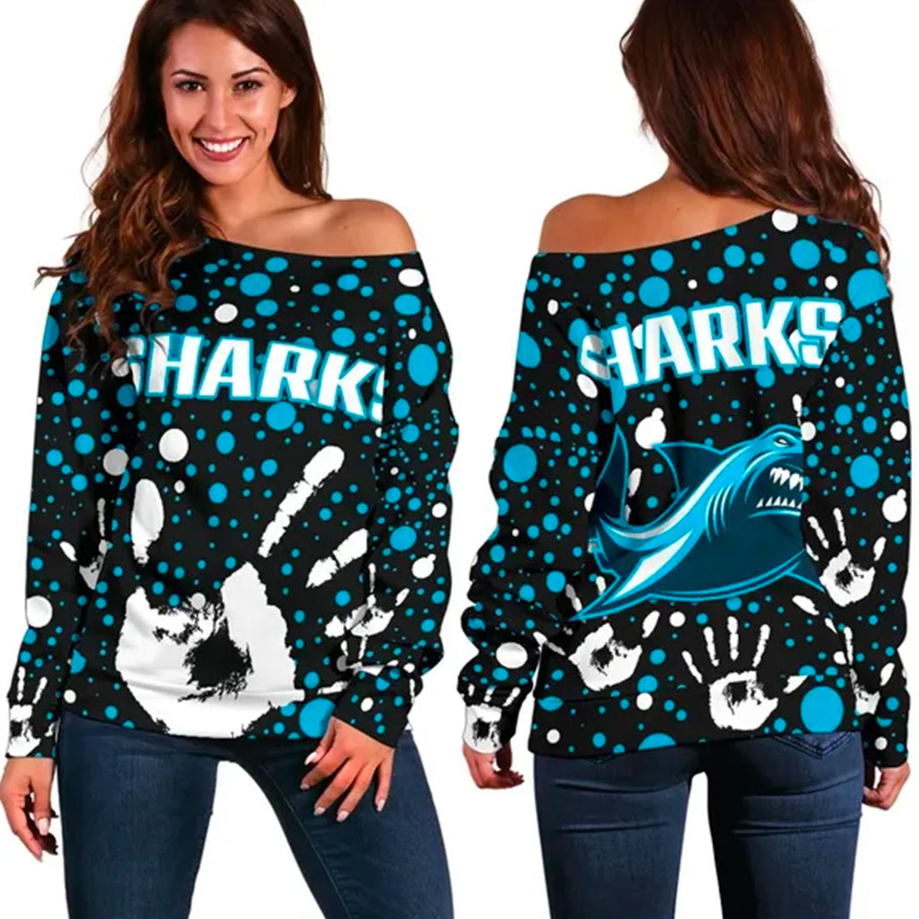 Sharks Indigenous Women's Off Shoulder Sweater Minimalism Version - Vibe Hoodie