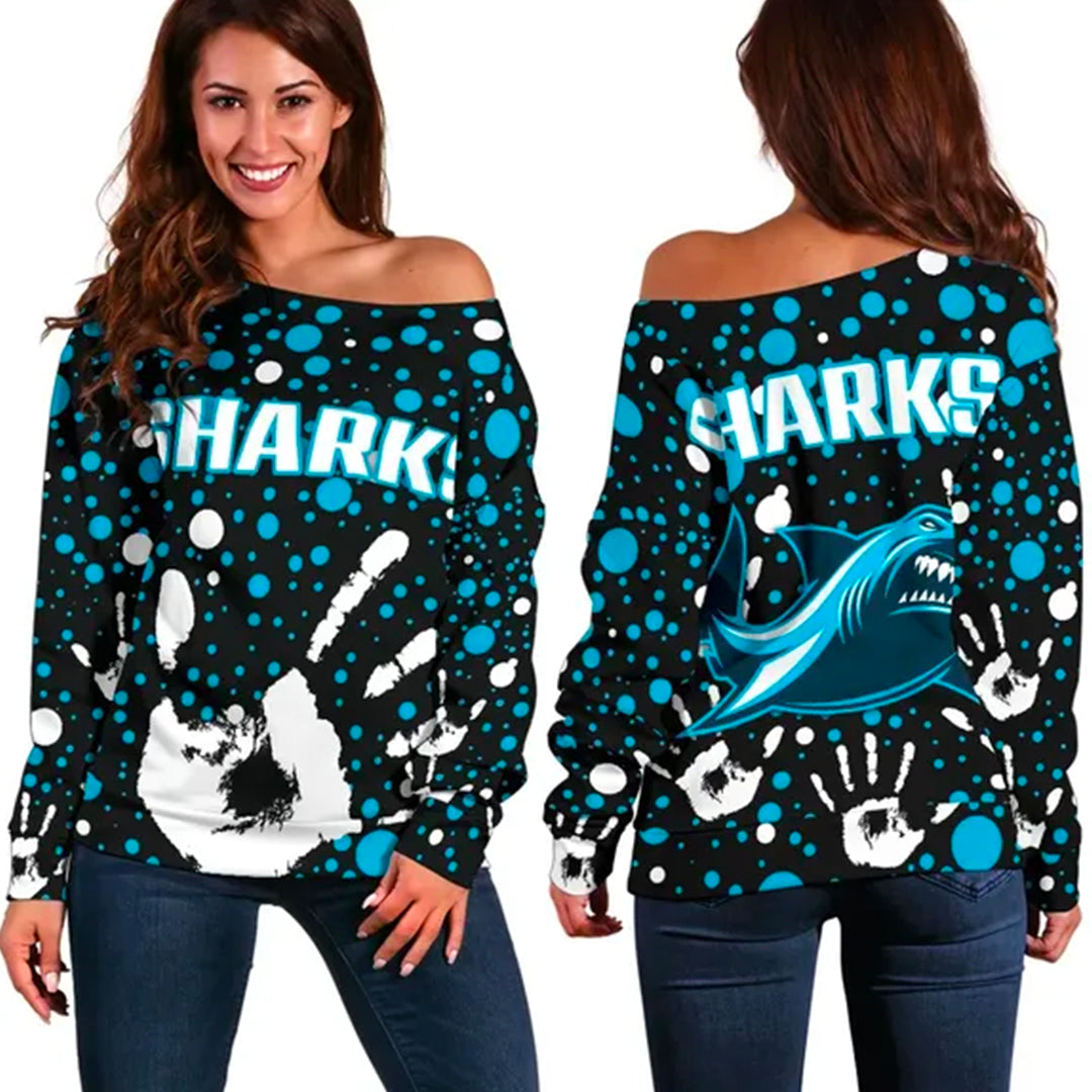 Sharks Indigenous Women's Off Shoulder Sweater Minimalism Version - Vibe Hoodie