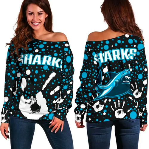 Sharks Indigenous Women's Off Shoulder Sweater Minimalism Version - Vibe Hoodie