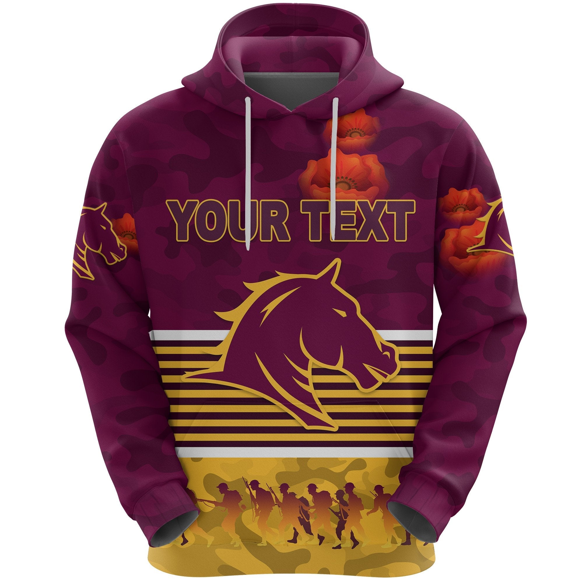custom-personalised-brisbane-broncos-hoodie-anzac-day-simple-style-maroon