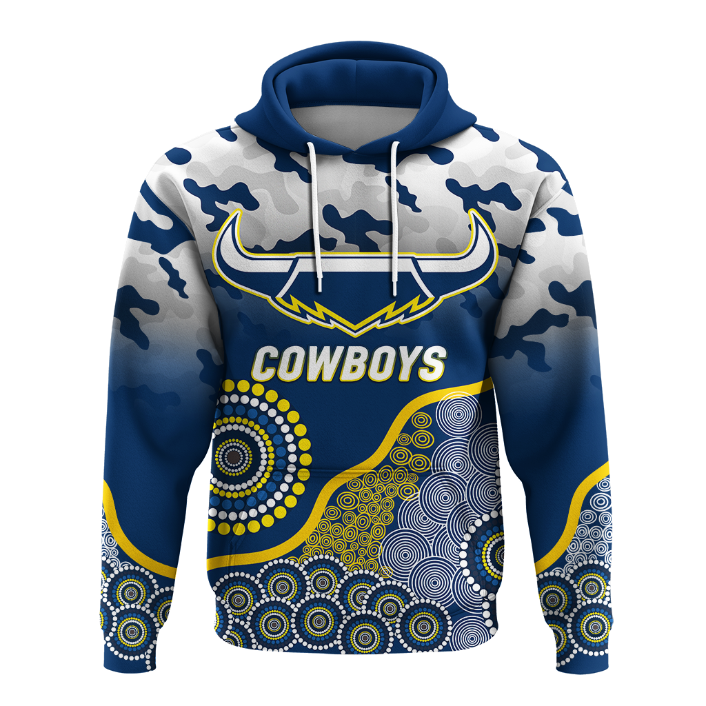 (Custom Personalised) Cowboys Rugby ANZAC Day Camouflage Indigenous Art Hoodie - LT12