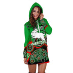(Custom Personalised) Rabbitohs Rugby Aboriginal Art Hoodie Dress - LT12
