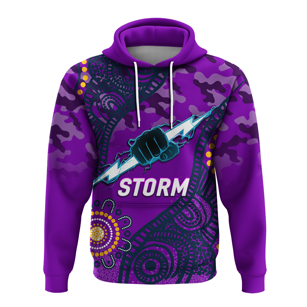 (Custom Personalised) Storm Rugby ANZAC Day Camouflage Indigenous Art Hoodie - LT12