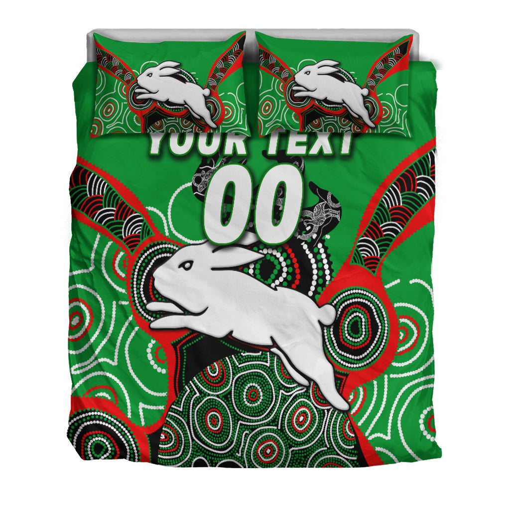 (Custom Personalised) Rabbitohs Rugby Aboriginal Art Bedding Set - LT12