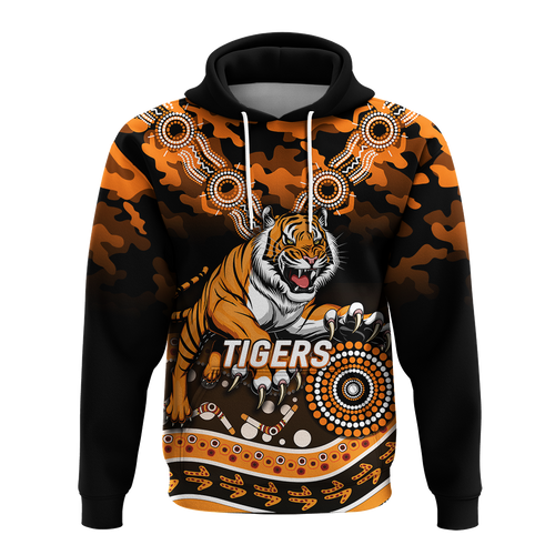 (Custom Personalised) Tigers Rugby ANZAC Day Camouflage Indigenous Art Hoodie - LT12