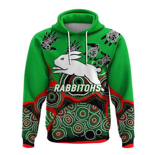 (Custom Personalised) Rabbitohs Rugby Aboriginal Art Hoodie - LT12