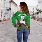 (Custom Personalised) Rabbitohs Rugby Aboriginal Art Women Off Shoulder Sweater - LT12