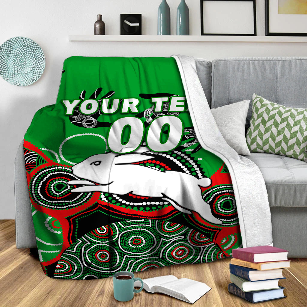 (Custom Personalised) Rabbitohs Rugby Aboriginal Art Blanket - LT12