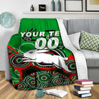 (Custom Personalised) Rabbitohs Rugby Aboriginal Art Blanket - LT12