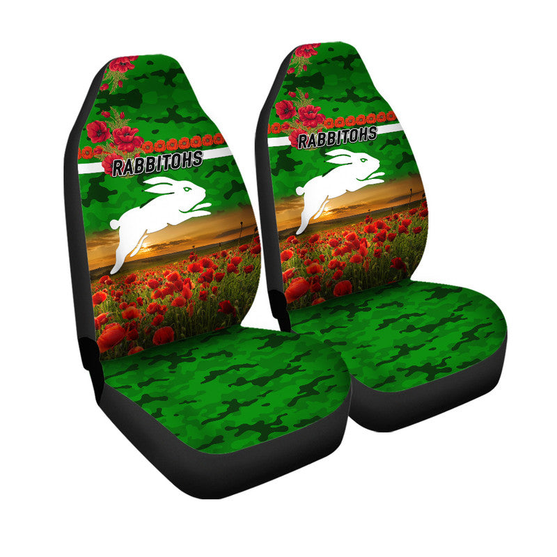 south-sydney-rabbitohs-anzac-2022-car-seat-cover-poppy-flowers-vibes-green