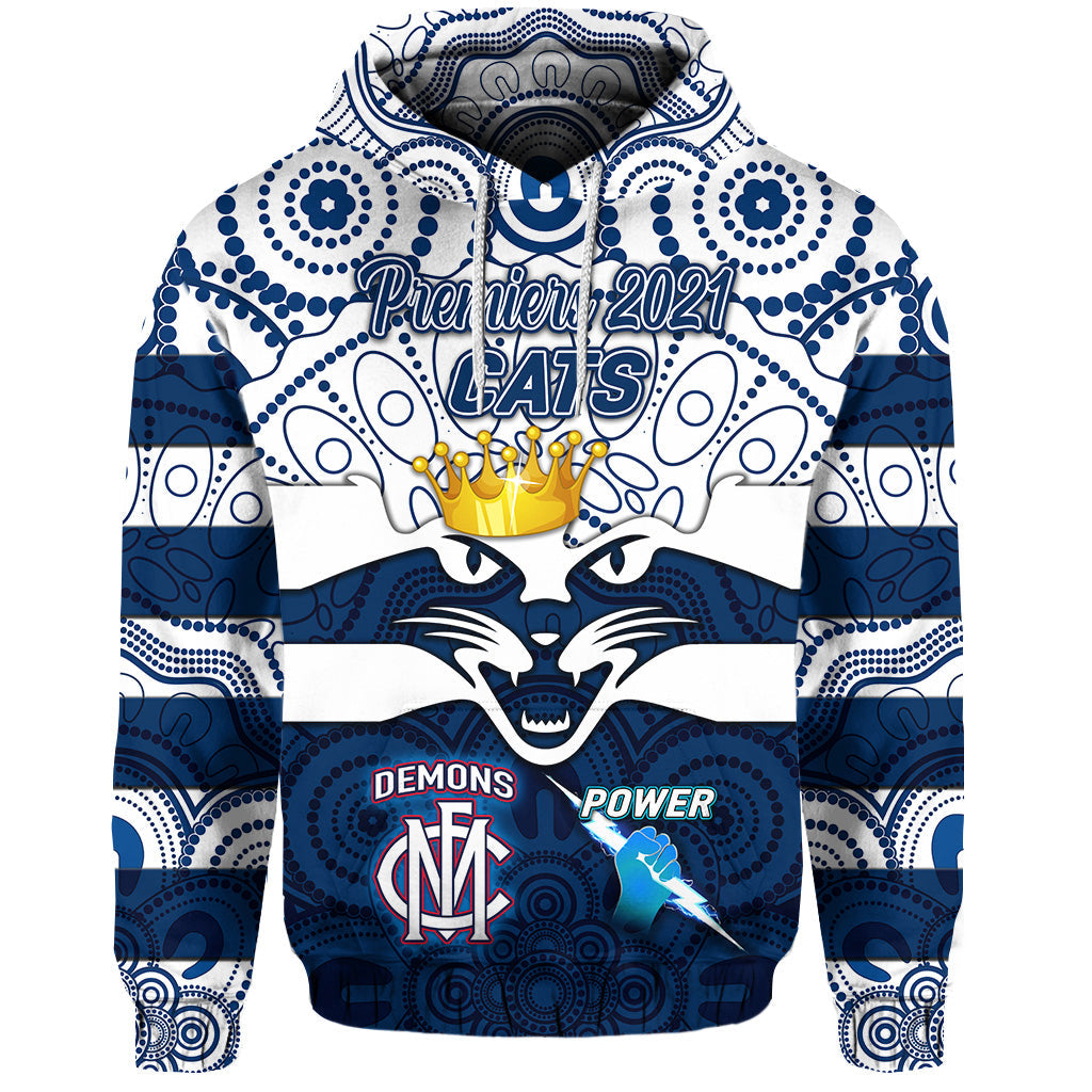 custom-personalised-geelong-cats-indigenous-hoodie-football-2021-premiers-the-king-custom-text-and-number
