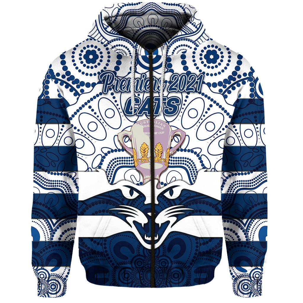 custom-personalised-geelong-cats-indigenous-zip-hoodie-football-2021-premiers-trophy-custom-text-and-number