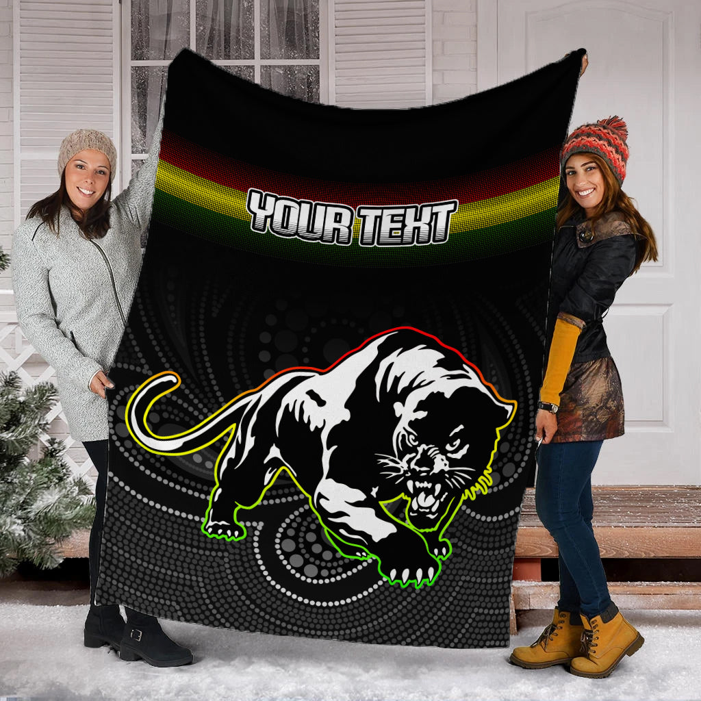 (Custom Personalised) Black Panthers Rugby League Aboriginal Blanket - LT2