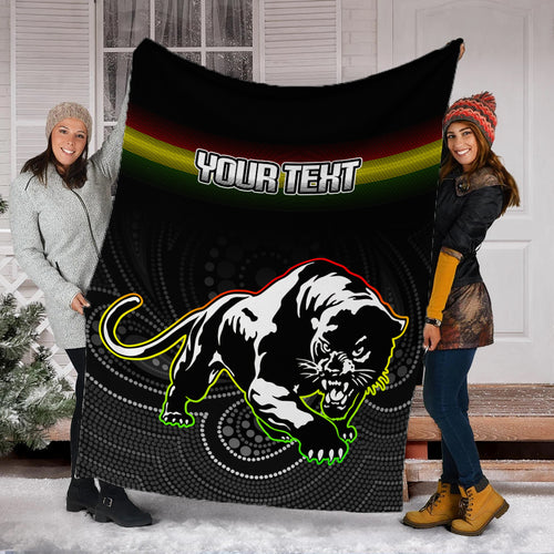 (Custom Personalised) Black Panthers Rugby League Aboriginal Blanket - LT2