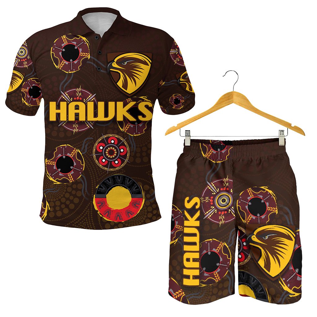 combo-polo-shirt-and-men-short-hawthorn-hawks-indigenous-brown