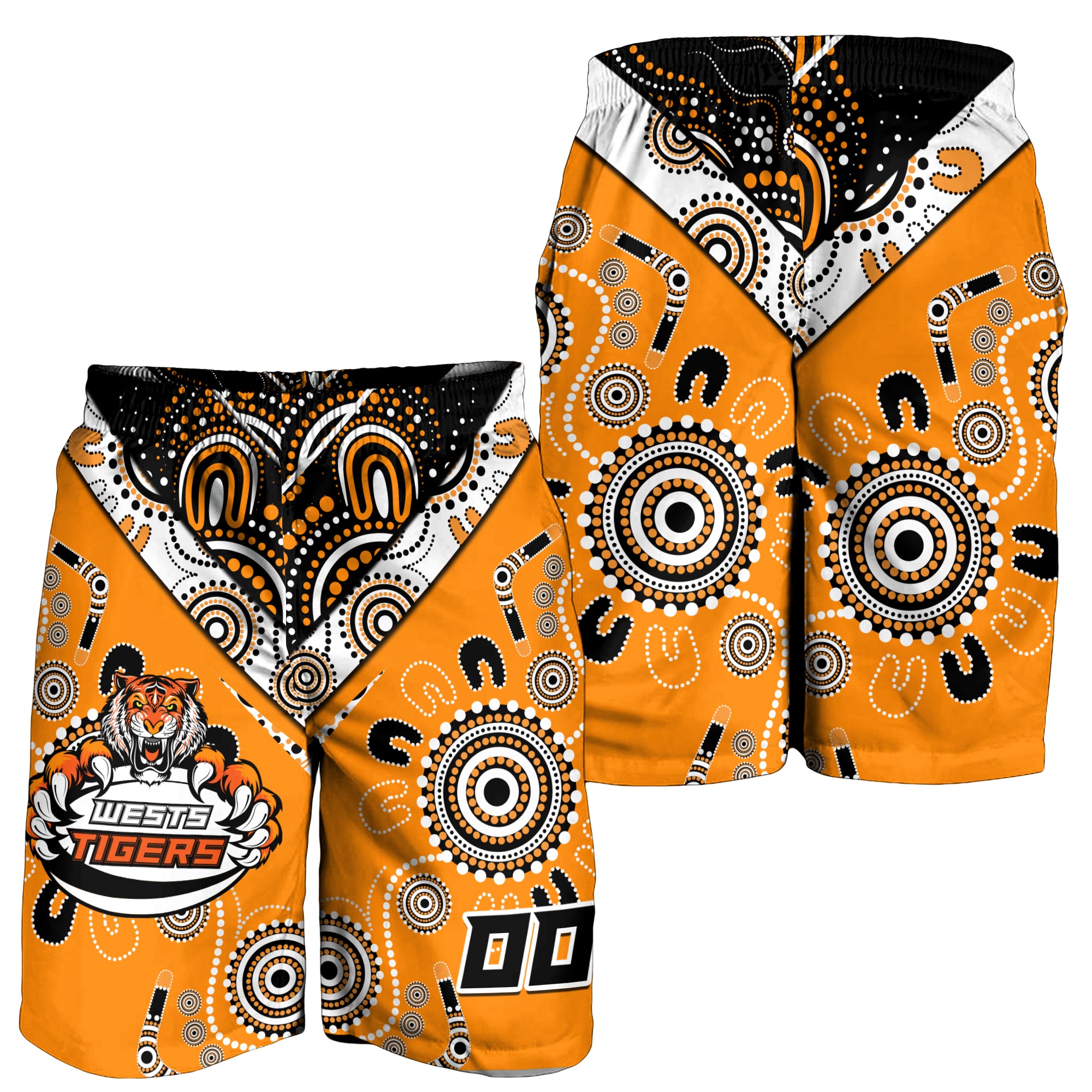 (Custom Peronalised) Wests Tiger Rugby Aboriginal Pattern Men Short - LT2