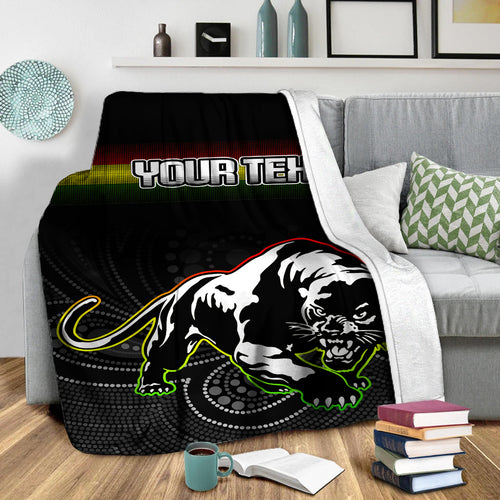 (Custom Personalised) Black Panthers Rugby League Aboriginal Blanket - LT2