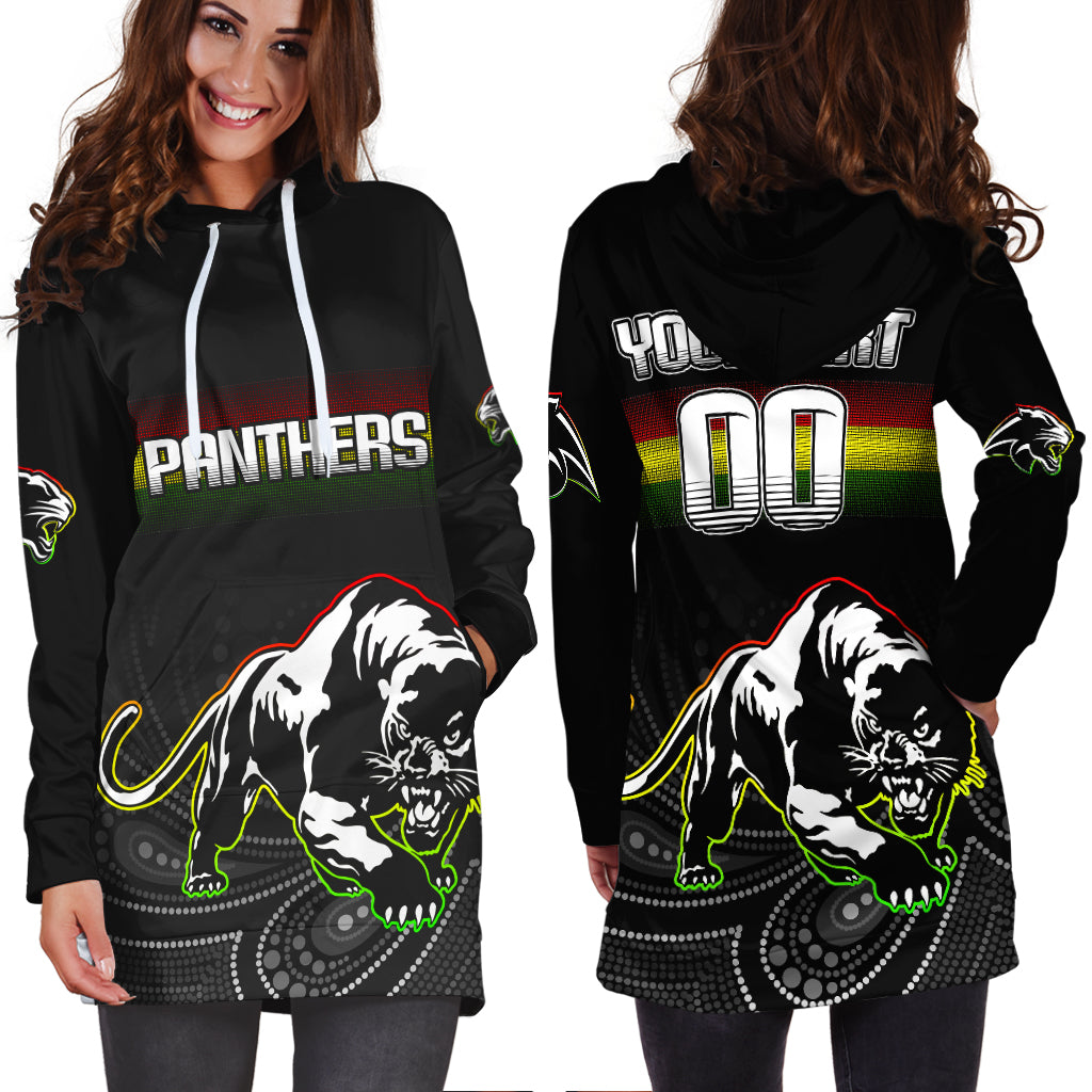 (Custom Personalised) Black Panthers Rugby League Aboriginal Hoodie Dress - LT2