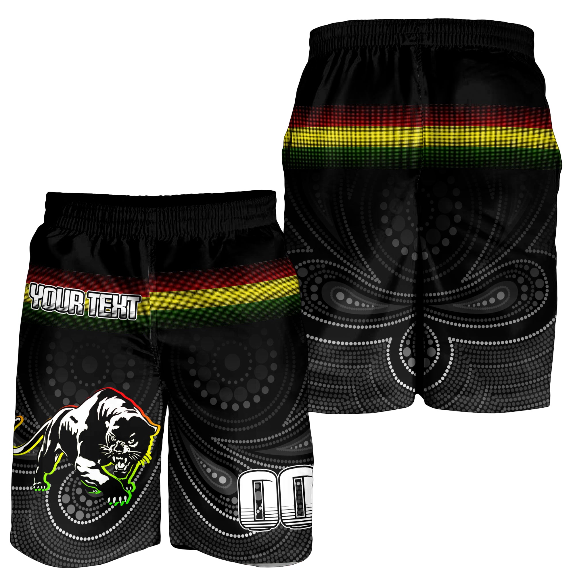 (Custom Peronalised) Black Panthers Rugby League Aboriginal Men Short - LT2
