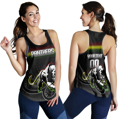 (Custom Personalised) Black Panthers Rugby League Aboriginal Women Tank Top - LT2