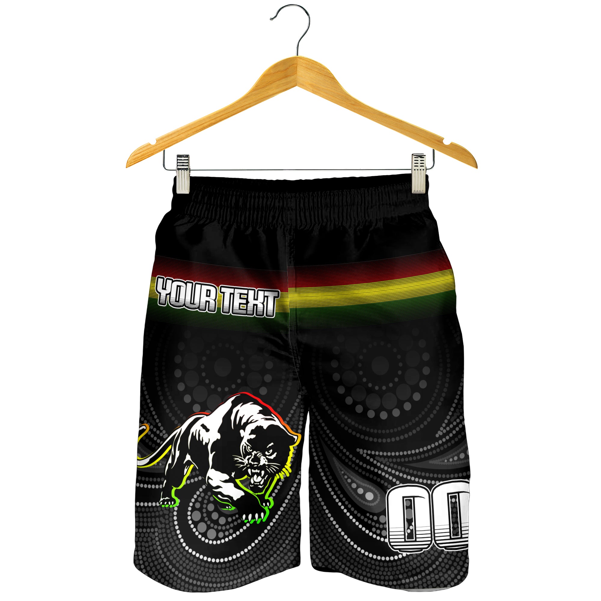 (Custom Peronalised) Black Panthers Rugby League Aboriginal Men Short - LT2