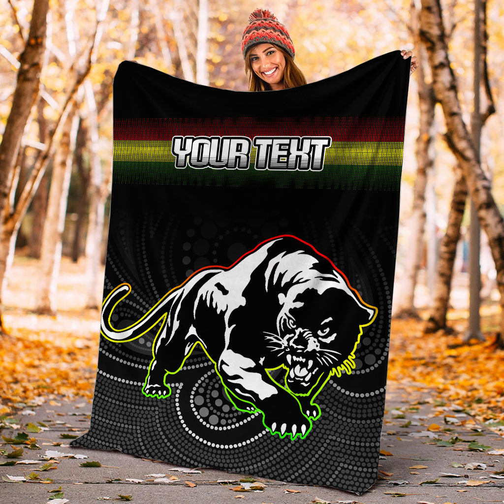(Custom Personalised) Black Panthers Rugby League Aboriginal Blanket - LT2