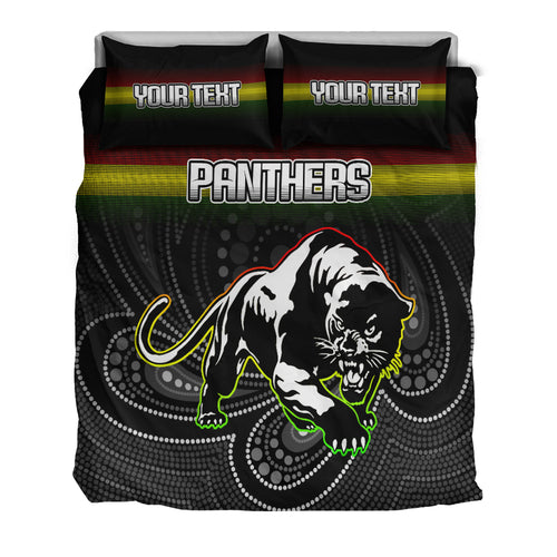 (Custom Personalised) Black Panthers Rugby League Aboriginal Bedding Set - LT2