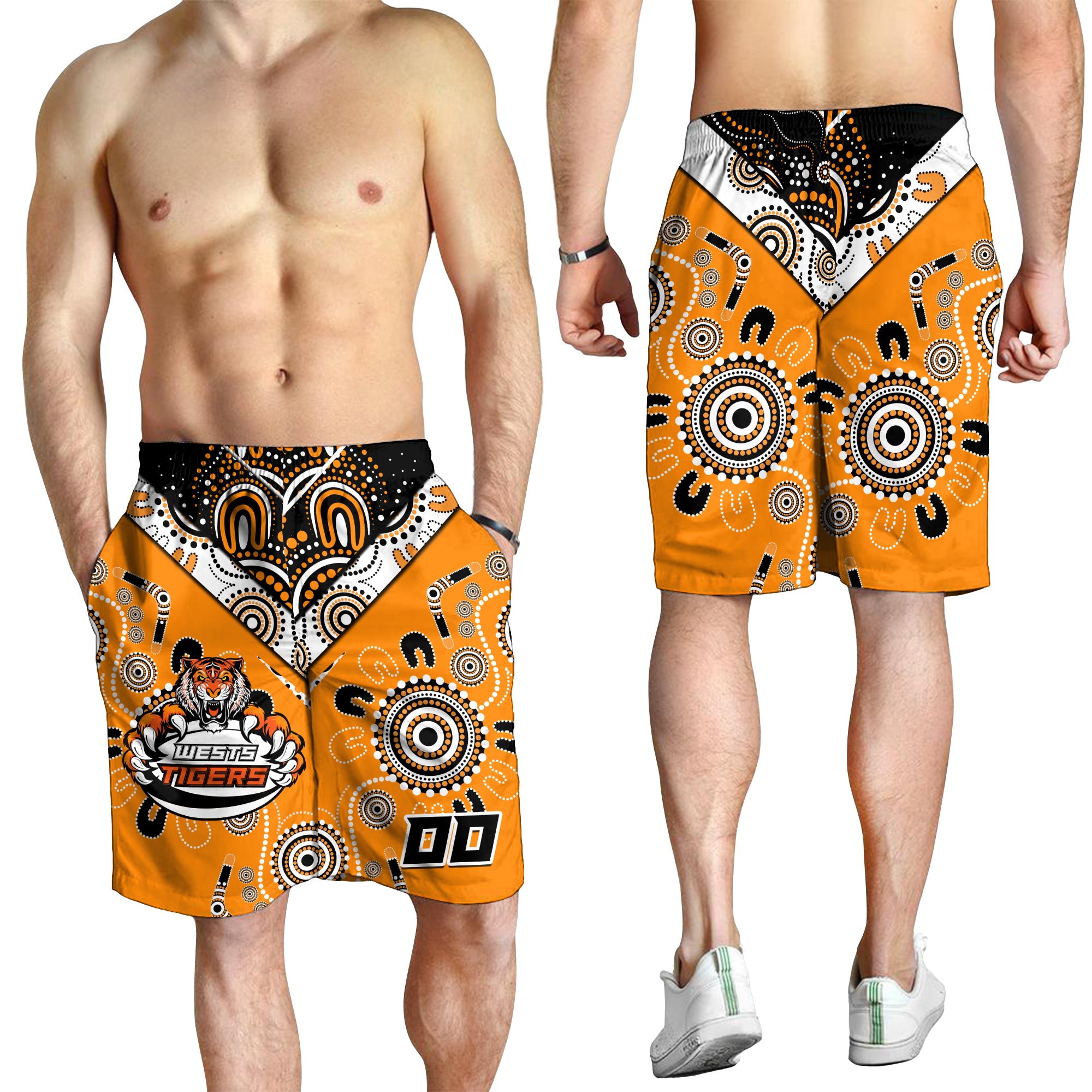 (Custom Peronalised) Wests Tiger Rugby Aboriginal Pattern Men Short - LT2