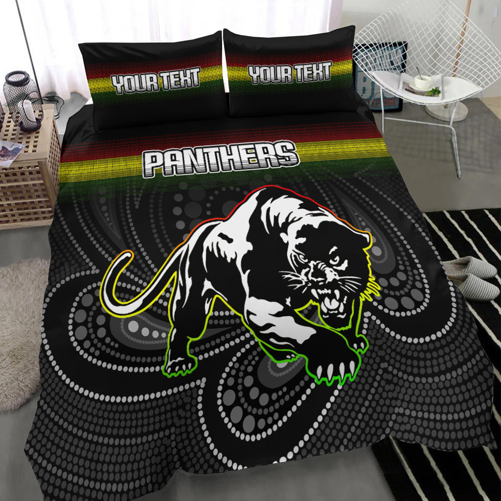 (Custom Personalised) Black Panthers Rugby League Aboriginal Bedding Set - LT2