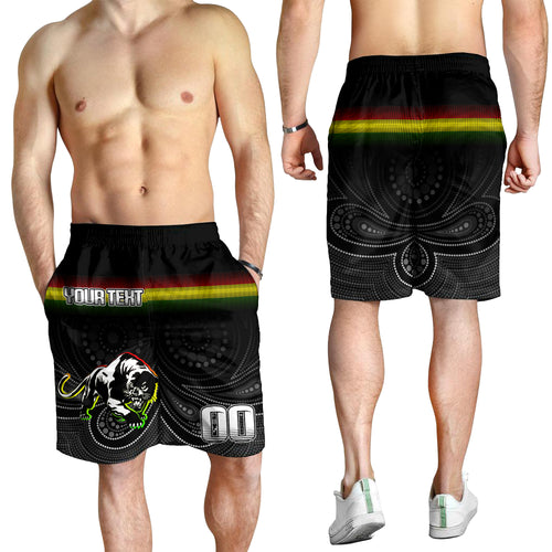 (Custom Peronalised) Black Panthers Rugby League Aboriginal Men Short - LT2
